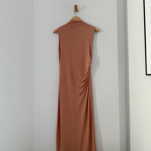 Vince tan mock neck gathered waist sleeveless jersey midi dress - XS NWT - Picture 5 of 8